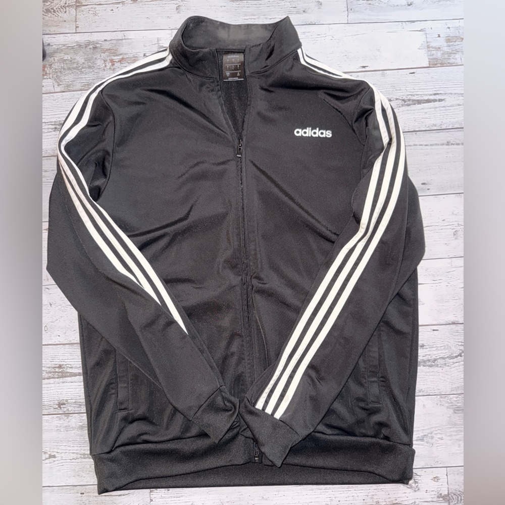 Adidas Men's Black Jacket with White Stripes
